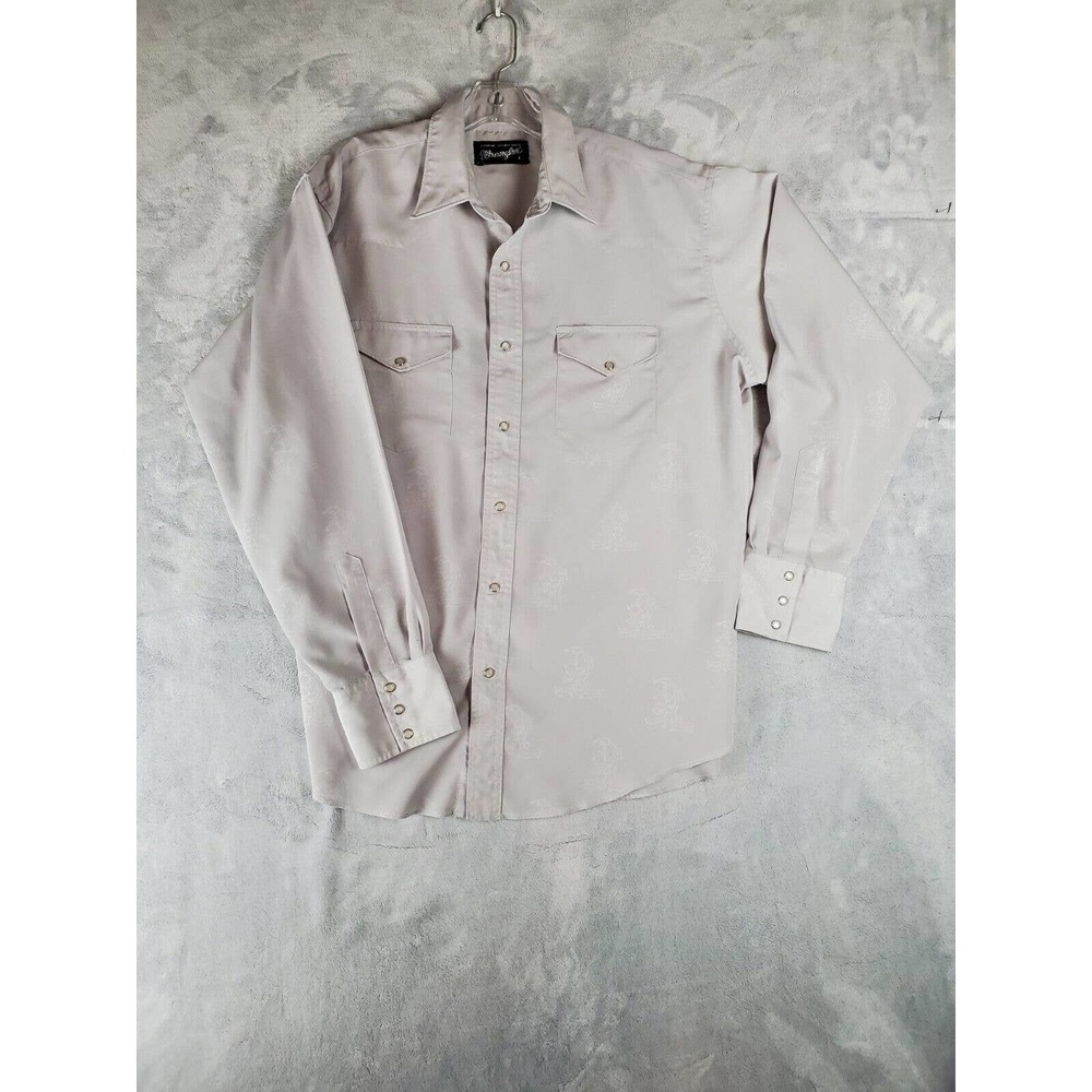 Wrangler Western Pearl Snap Shirt Silver Edition Mens Large Bucking Bull All